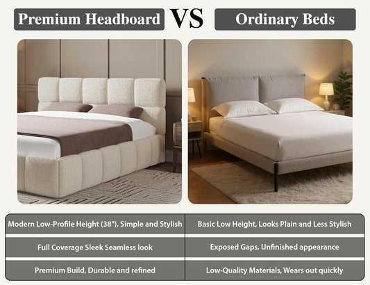 Furnishion Luxury Cloud Teddy Boucle Super King Bed Frame, 6ft Super King Size Bed, Luxury Teddy Boucle Upholstered Design