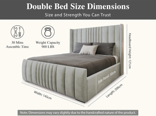 Furnishion Manhattan Ottoman Bed Double 4ft6, Plush Velvet Gas Lift Double Beds Frame with Storage,