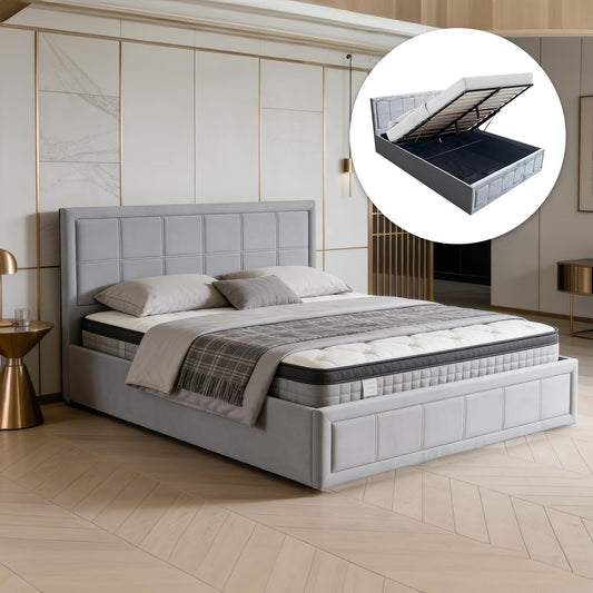 Ottoman Bed Frame Double with Storage 4ft6 Upholstered Gas Lift Up Wooden Slats Beds Bedroom Furniture