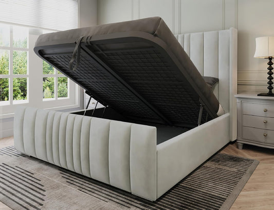 Furnishion Manhattan Ottoman Bed Double 4ft6, Plush Velvet Gas Lift Double Beds Frame with Storage,