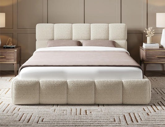 Furnishion Luxury Cloud Teddy Boucle Super King Bed Frame, 6ft Super King Size Bed, Luxury Teddy Boucle Upholstered Design